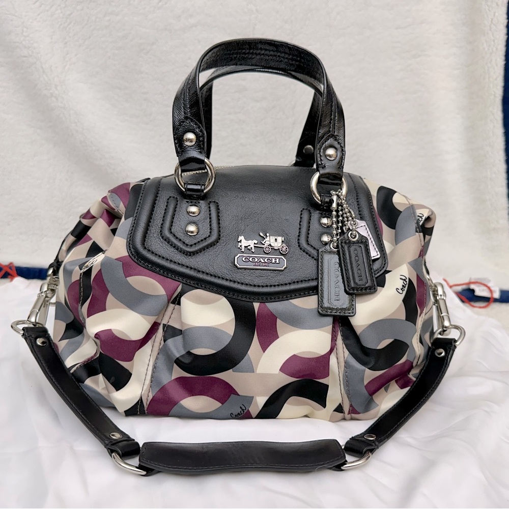 Coach Madison 14319 Graphic Op Art Audrey Chain Link Satchel with Long Strap
